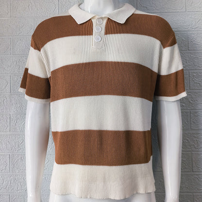 Men’s Summer Lapel Sweater – Short Sleeve Lightweight Knit Shirt for Casual Fashion