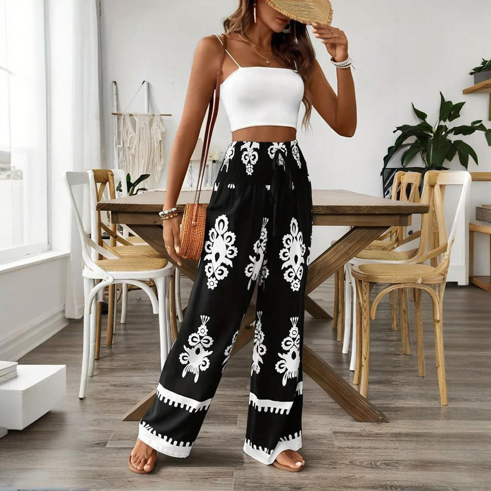 High Waist Wide Leg Pants – Geometric Print