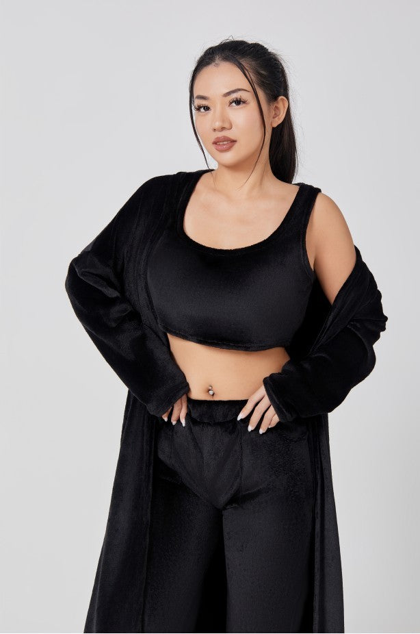 Women's 3-Piece Cozy Pajama Set – Warm Winter Loungewear with Top, Pants & Cardigan