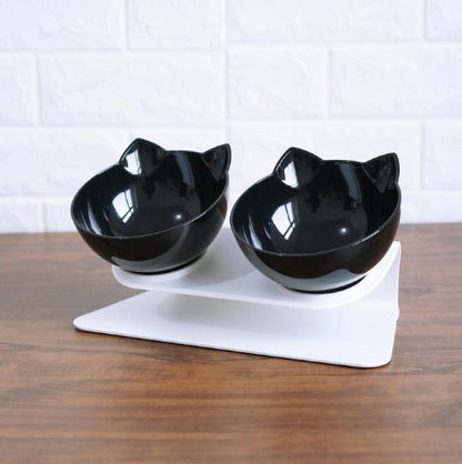 Inclined Cat Bowl with Ear Design – Transparent Oblique Mouth Single Pet Feeding Bowl