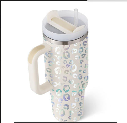 40 oz Insulated Tumbler with Handle & Straw – Stainless Steel Spill-Proof Travel Mug for Car, Office, Gym