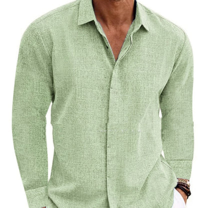 Men’s Long Sleeve Cotton Linen Undershirt Solid Color Shirt