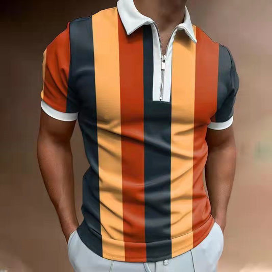 Men’s Polo Shirt – Striped Short Sleeve Lapel T-Shirt