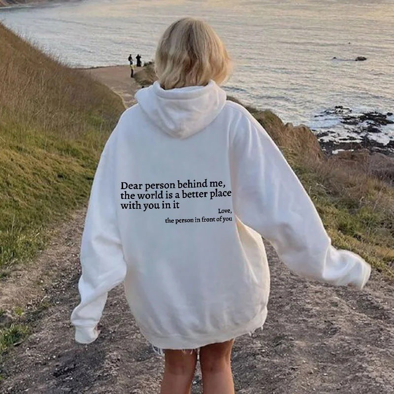 Women’s Plush Letter Print Hoodie with Kangaroo Pocket