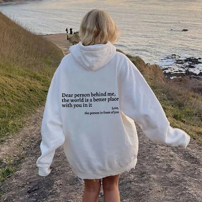 Women’s Plush Letter Print Hoodie with Kangaroo Pocket