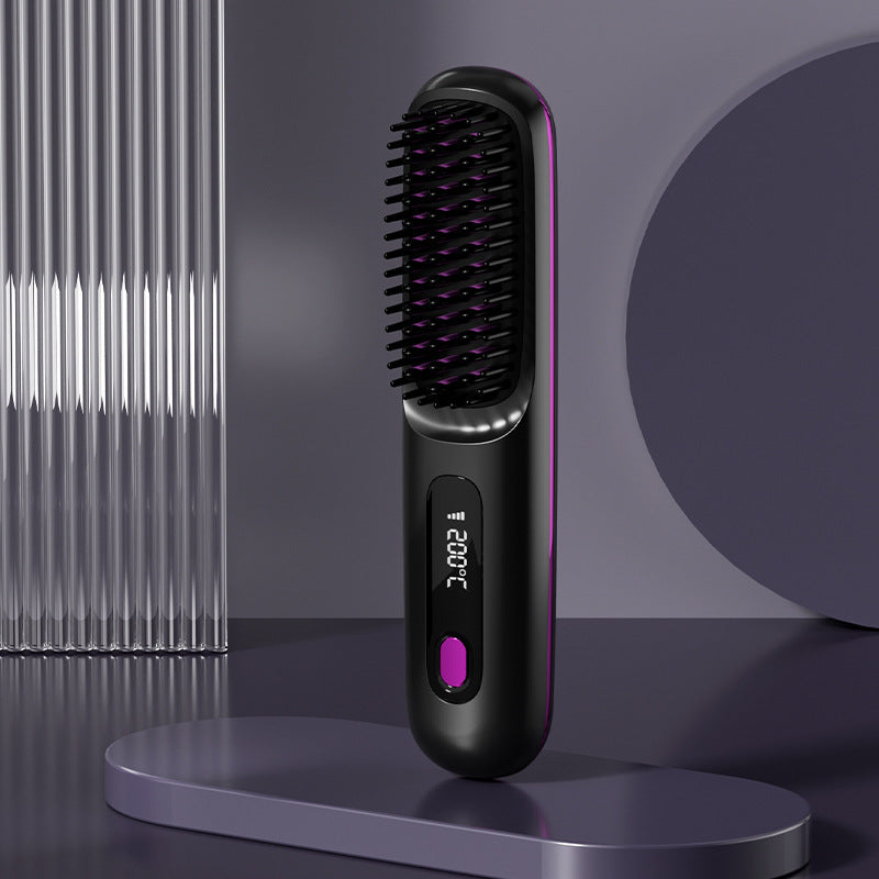 2-in-1 Wireless Hair Straightener Comb – Portable USB Hot Curler