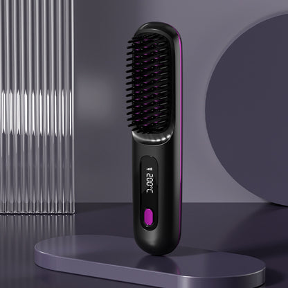 2-in-1 Wireless Hair Straightener Comb – Portable USB Hot Curler
