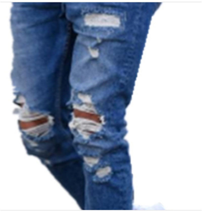 Men’s Hole Ripped Jeans – Casual Denim Pants