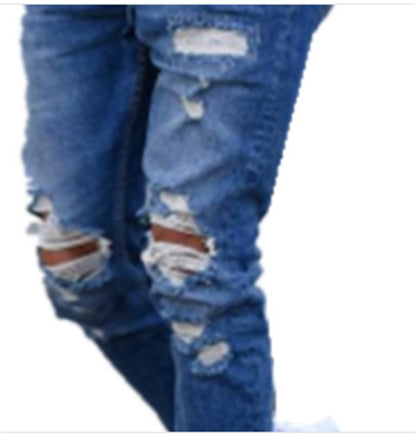 Men’s Hole Ripped Jeans – Casual Denim Pants