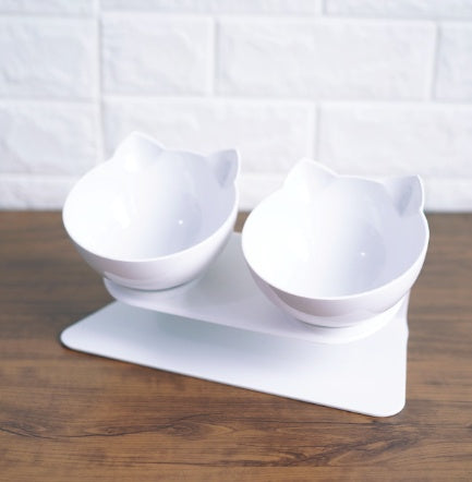Inclined Cat Bowl with Ear Design – Transparent Oblique Mouth Single Pet Feeding Bowl