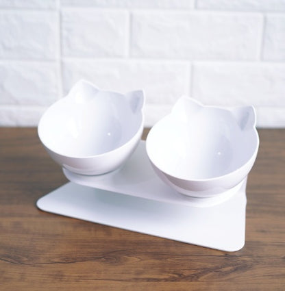 Inclined Cat Bowl with Ear Design – Transparent Oblique Mouth Single Pet Feeding Bowl