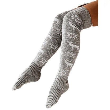 Women's Christmas Over-the-Knee Socks – Warm Knitted Elk & Snowflake Design