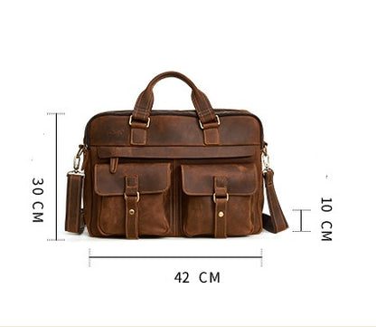 Men’s Retro Cowhide Leather Laptop Briefcase – 15.6" Business Bag