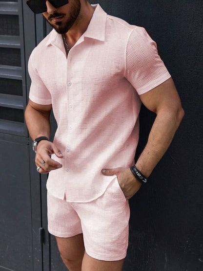 Men’s Summer Beach Two-Piece Set – Short Sleeve Shirt & Shorts