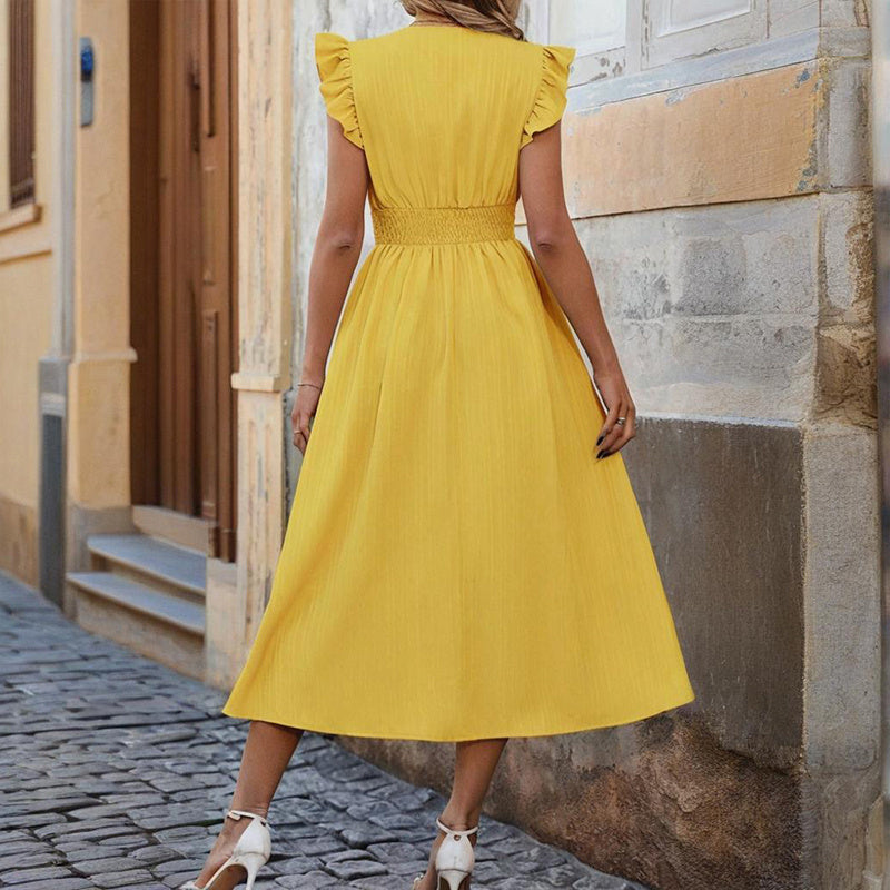 Women’s Sleeveless V-Neck Ruffled Hem Summer Dress