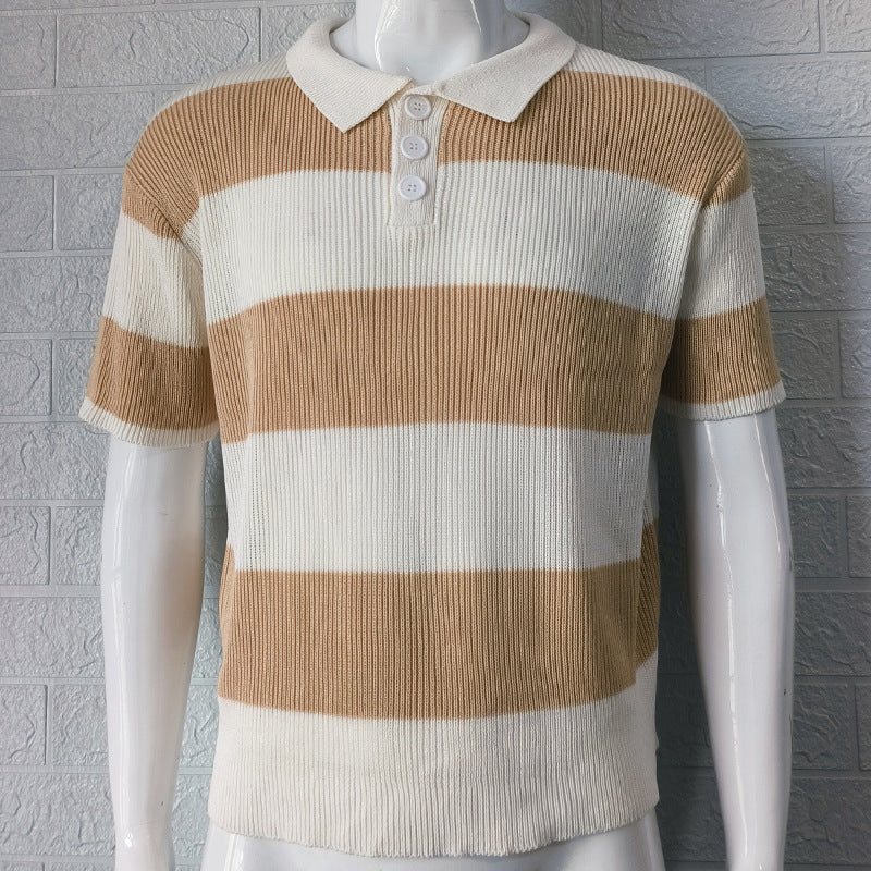 Men’s Summer Lapel Sweater – Short Sleeve Lightweight Knit Shirt for Casual Fashion