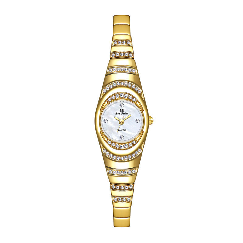 Ladies Gold Diamond Watch – Full Rhinestone Bracelet