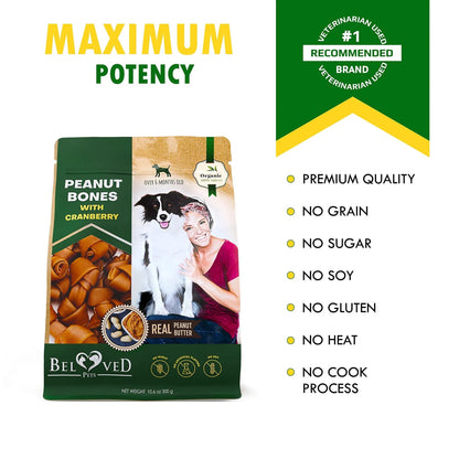 Dog Peanut Butter Bones with Cranberry – Rawhide-Free Chews, Organic Healthy Snacks for Small & Large Dogs
