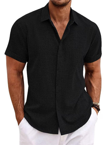 Men's Solid Linen Short Sleeve Shirt – Loose Fit