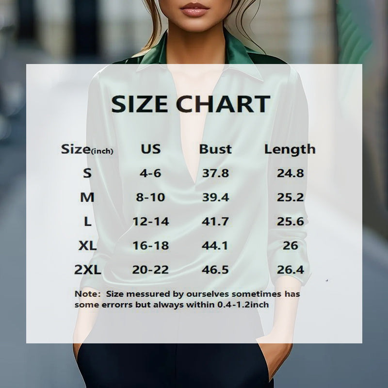 Women’s V-Neck Satin Blouse – Long Sleeve