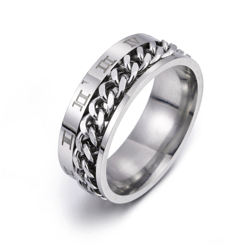 Roman Numeral Rotatable Chain Ring – Titanium Steel Spinner Bottle Opener Ring for Men & Couples