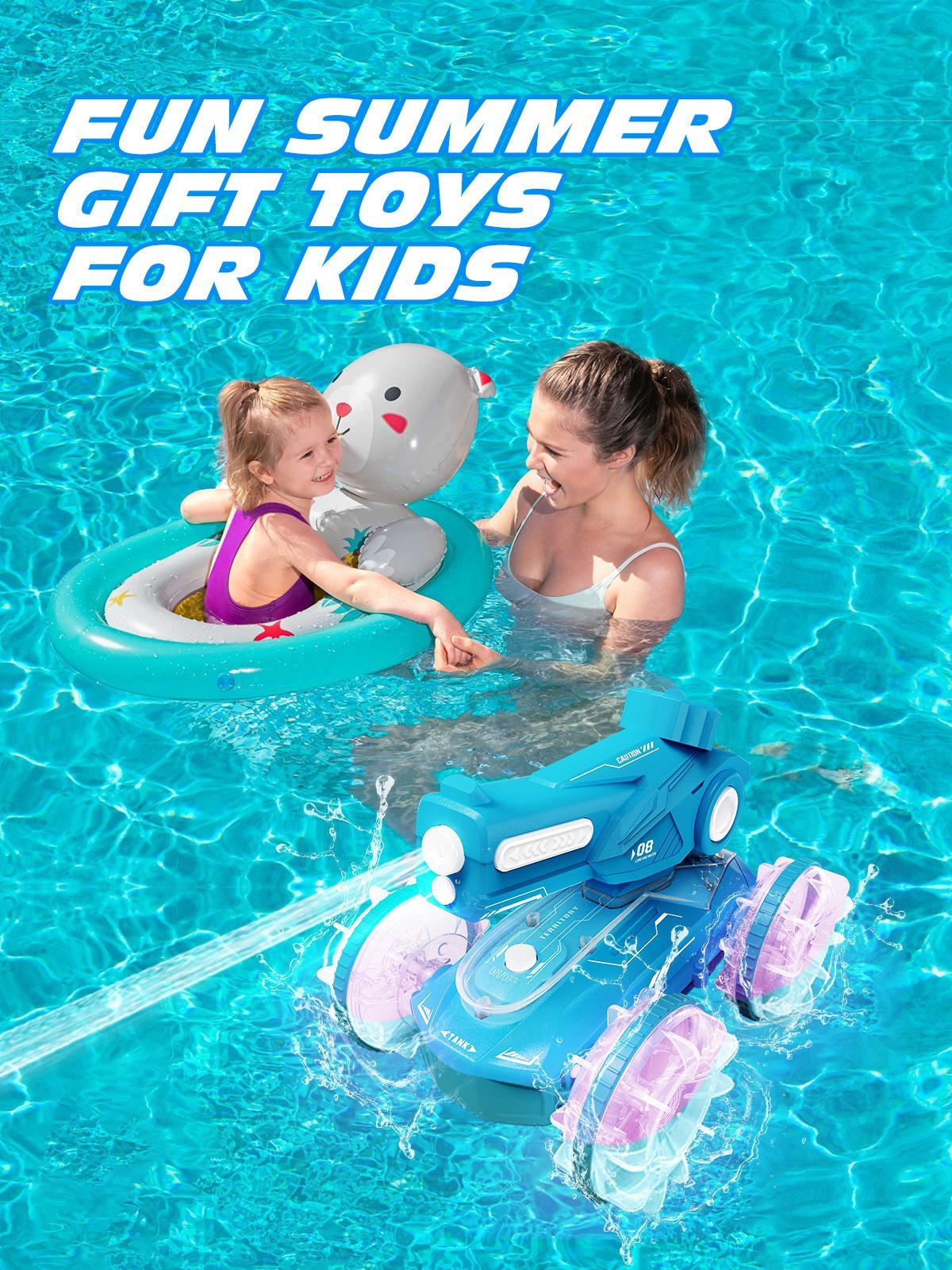Children's All-terrain Amphibious Tank Remote Control Toy Car With Automatic Water Spray And Lighting Effects.