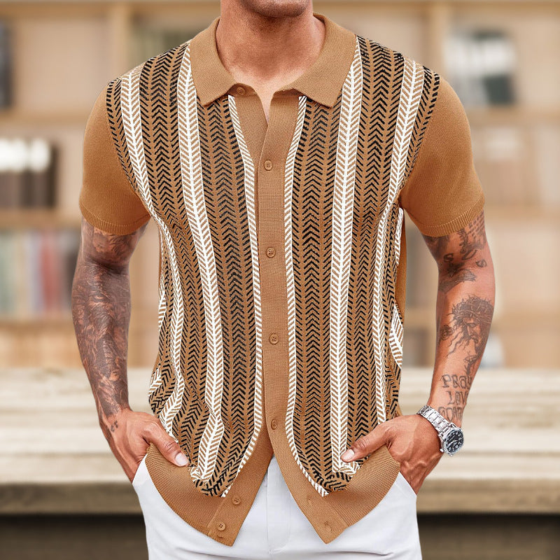 Men’s Casual Striped Jacquard Sweater – Lightweight Knit Pullover for Everyday Wear