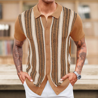 Men’s Casual Striped Jacquard Sweater – Lightweight Knit Pullover for Everyday Wear