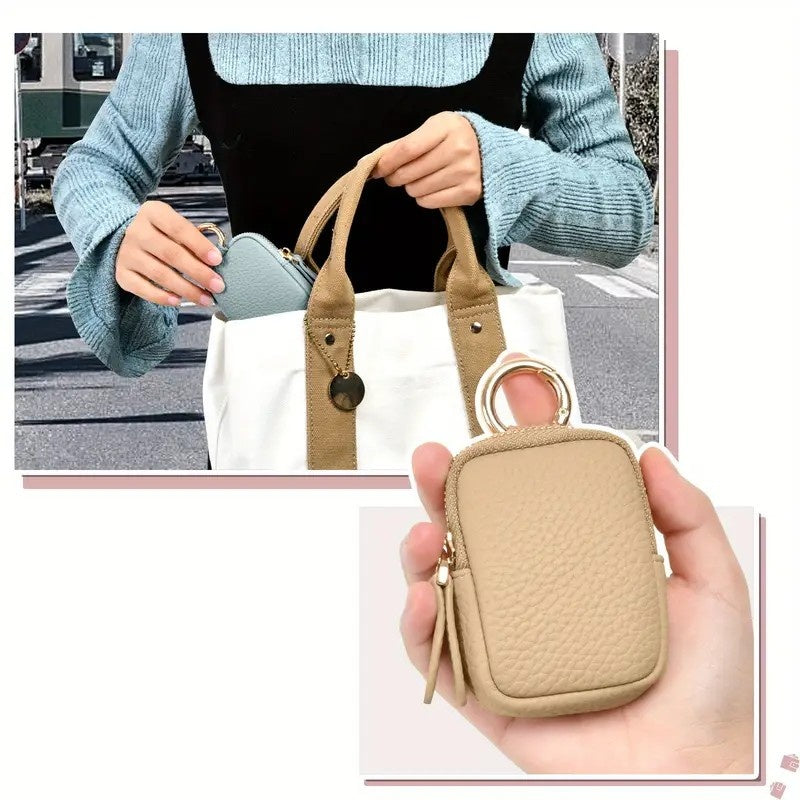 Leather Coin Purse Mini Zipper Wallet Keychain
