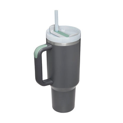 40 oz Insulated Tumbler with Handle & Straw – Stainless Steel Spill-Proof Travel Mug for Car, Office, Gym