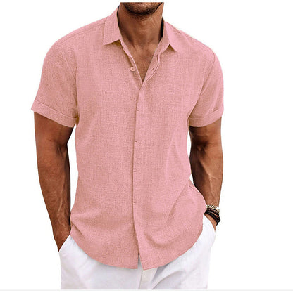 Men's Solid Linen Short Sleeve Shirt – Loose Fit