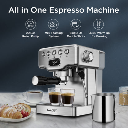 Geek Chef 20-Bar Espresso Machine – Coffee Maker with Milk Frother