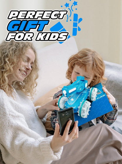 Children's All-terrain Amphibious Tank Remote Control Toy Car With Automatic Water Spray And Lighting Effects.