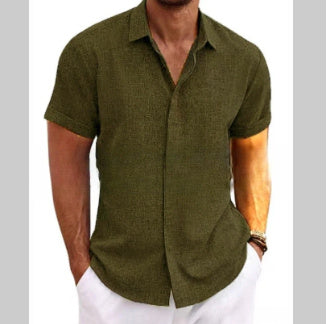 Men's Solid Linen Short Sleeve Shirt – Loose Fit