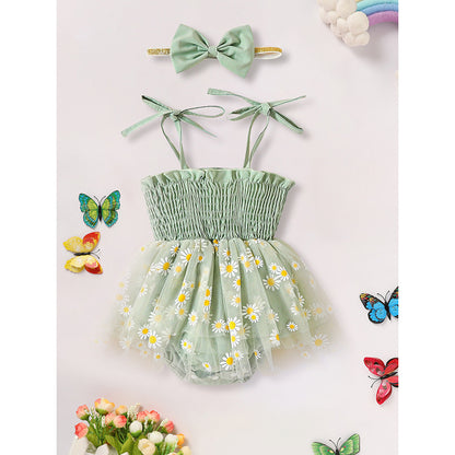 Newborn Baby Girl Floral Romper Dress with Headband