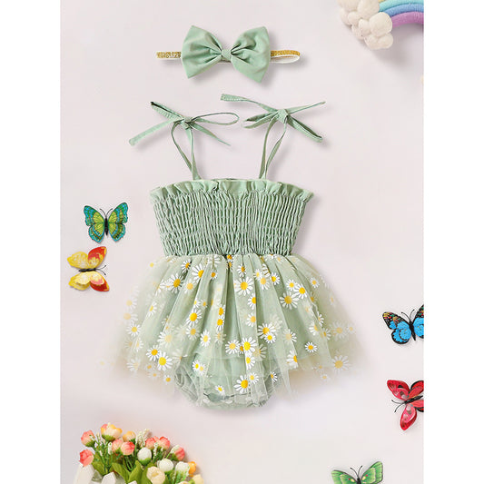 Newborn Baby Girl Floral Romper Dress with Headband