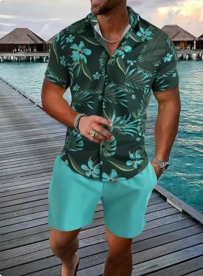 Men’s 3D Printed Short Sleeve Shirt – Slim Fit Lapel Collar Casual Summer Top