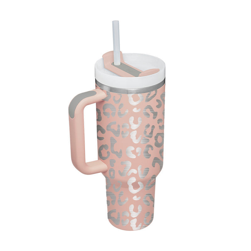 40 oz Insulated Tumbler with Handle & Straw – Stainless Steel Spill-Proof Travel Mug for Car, Office, Gym