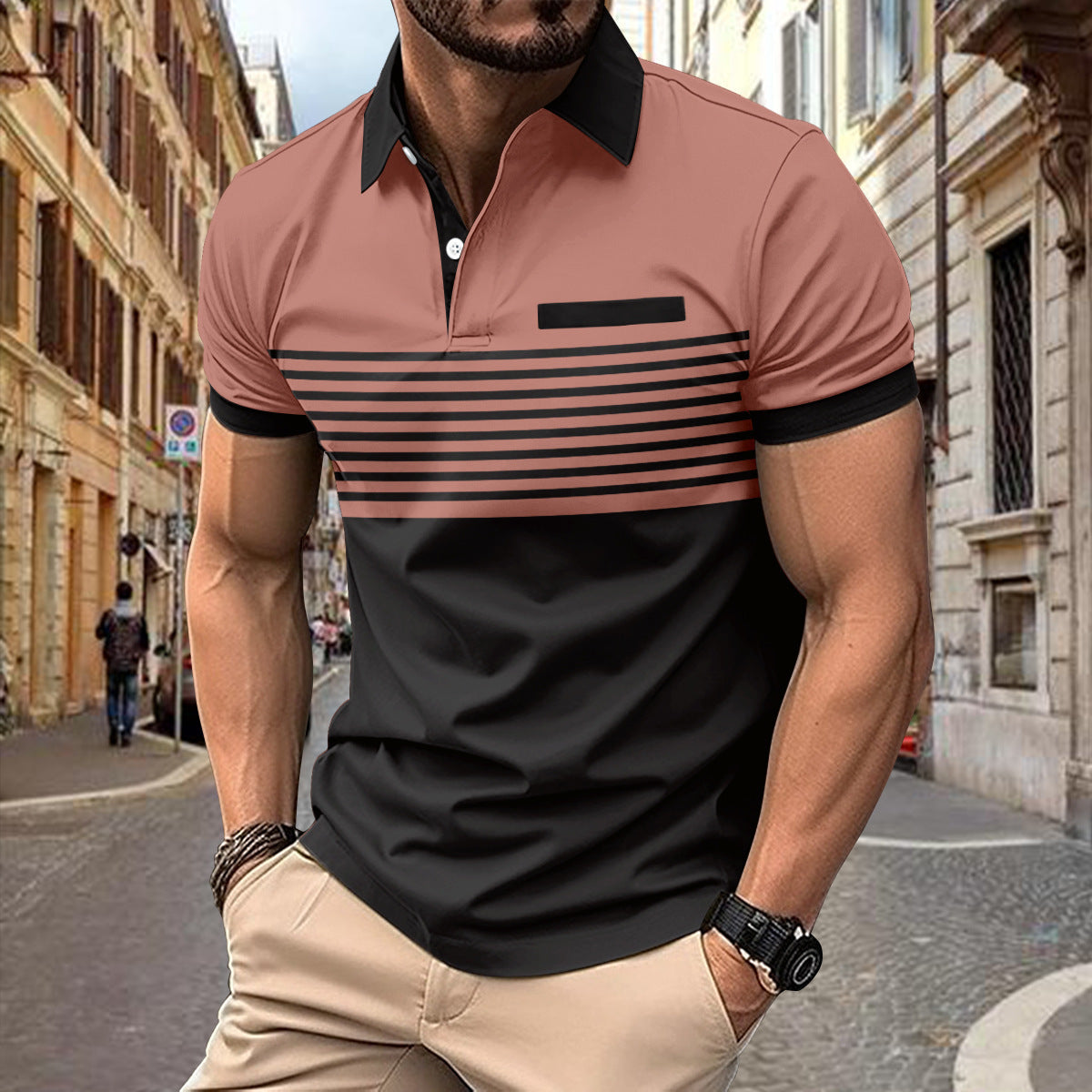 Men’s Casual Striped Shirt – Short Sleeve with Chest Pocket