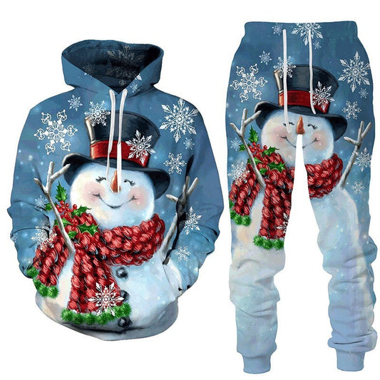 Men’s Christmas 3D Snowman Hoodie & Pullover Set – Holiday Outfit