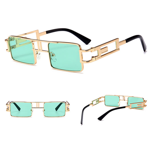 Unisex Steampunk Rectangular Sunglasses – Metal Frame Shades