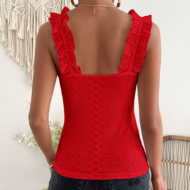 Women’s Ruffle Strap Square Neck Sleeveless Tank Top