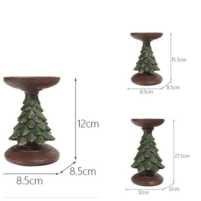 Resin Wooden Christmas Tree Candle Holder Base Figurine Christmas Decorations Candlestick Craft Home Living Room Decor