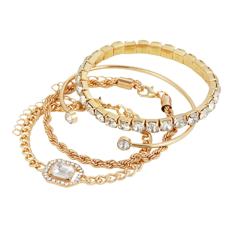 Bohemian 4-Piece Crystal Bracelet Set – Twisted Cuff Armband