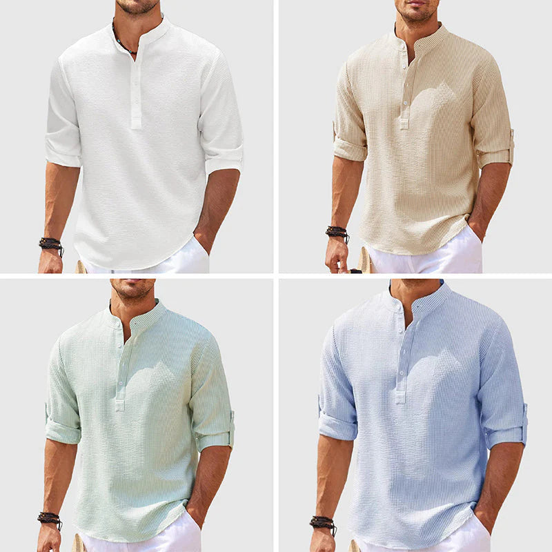 Men's Solid Color Long Sleeve Stand Collar Shirt