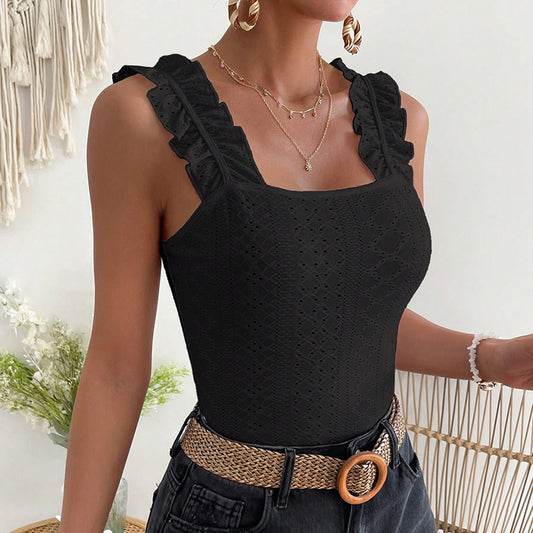 Women’s Ruffle Strap Square Neck Sleeveless Tank Top