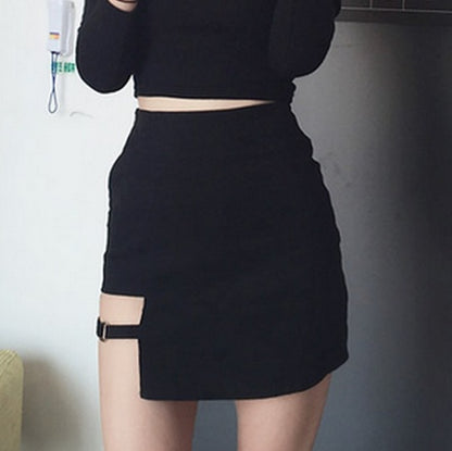 Korean Black Mini Skirt – Irregular Hem