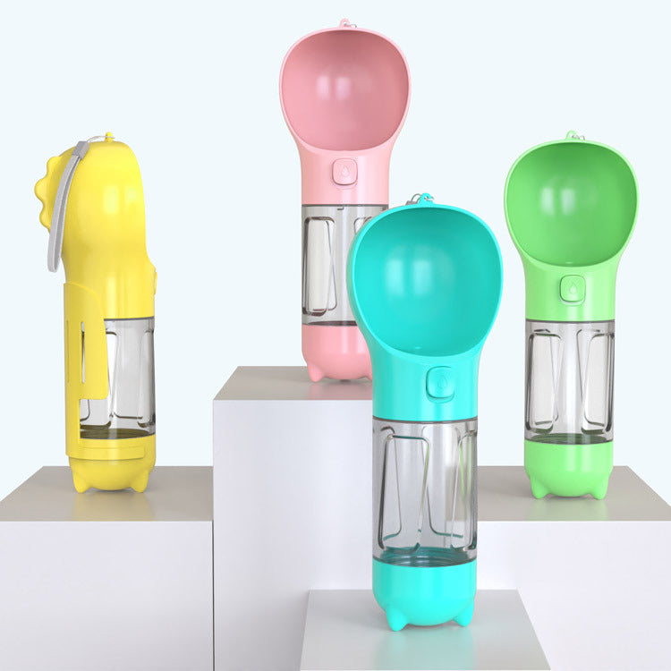 3-in-1 Dog & Cat Water Bottle – Portable Feeder, Bowl & Garbage Bag Dispenser for Travel