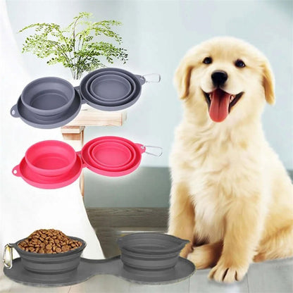 Foldable Double Rubber Pet Feeding Bowl for Dogs & Cats