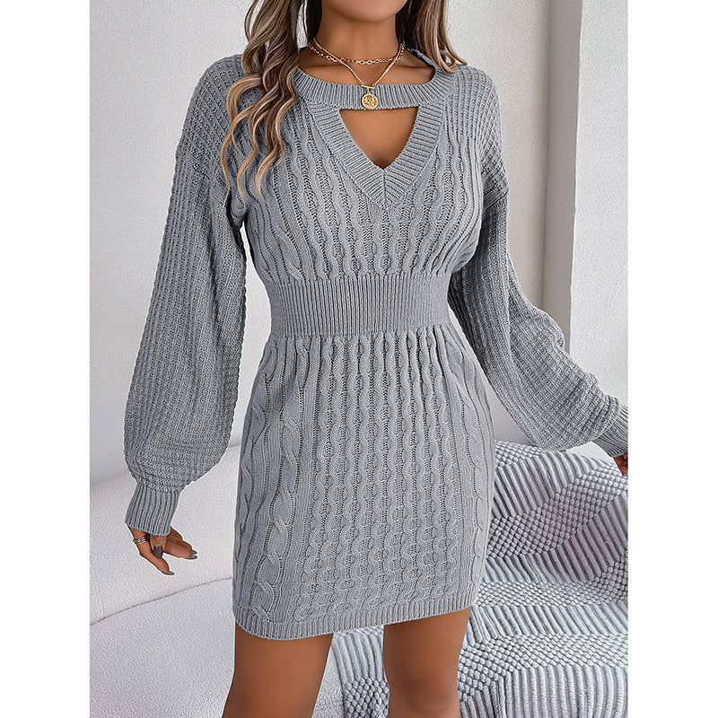 Women’s Long Sleeve Cut Out Ribbed Sweater Dress